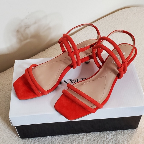 #23 Alfani Womens Paulina Red Open-Toed Ankle Strap Kitten Heels Shoes - Picture 2 of 7